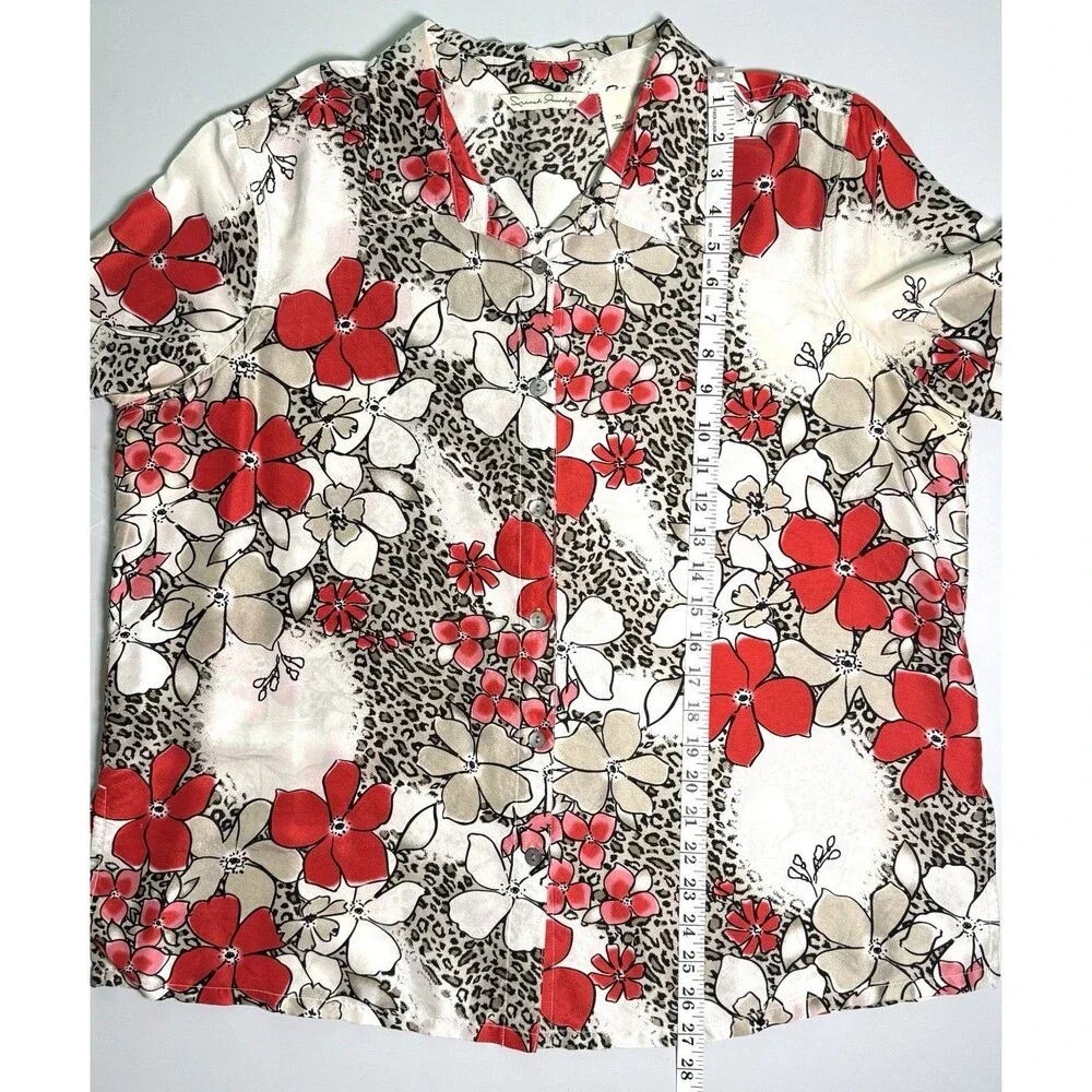 French Laundry 100% Silk Blouse Sz XL Floral Animal Print Boho Artsy